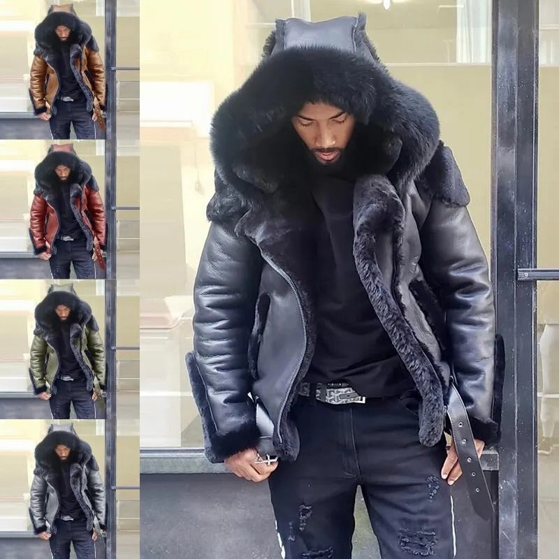 Sheepskin Leather Hooded Jacket