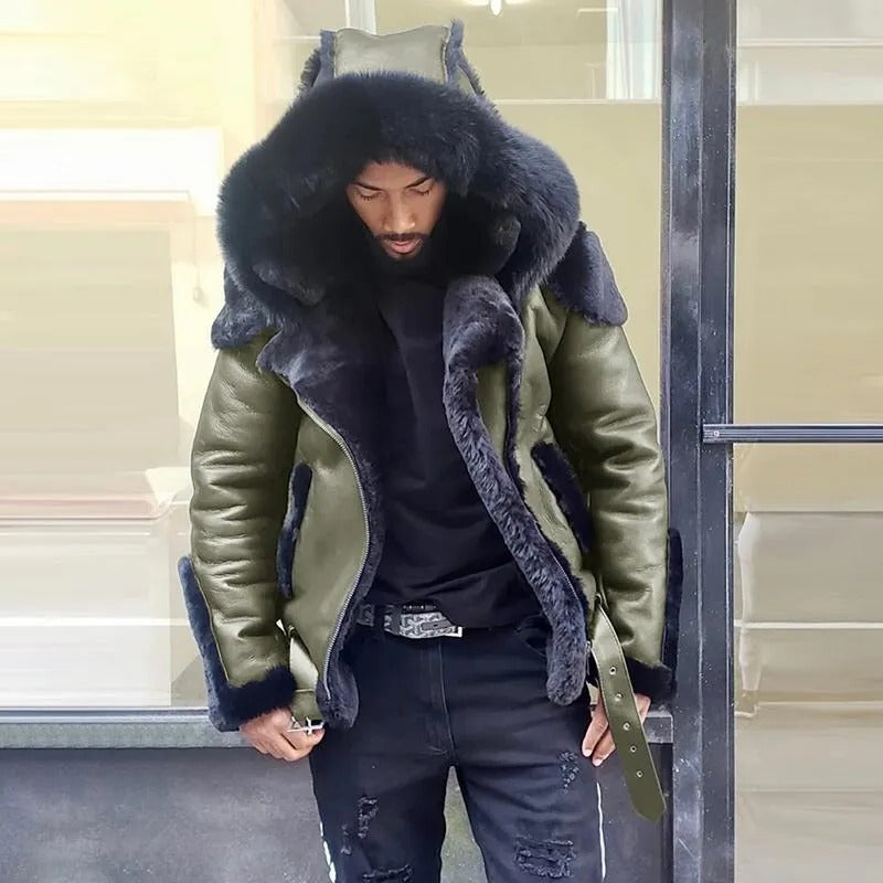 Sheepskin Leather Hooded Jacket