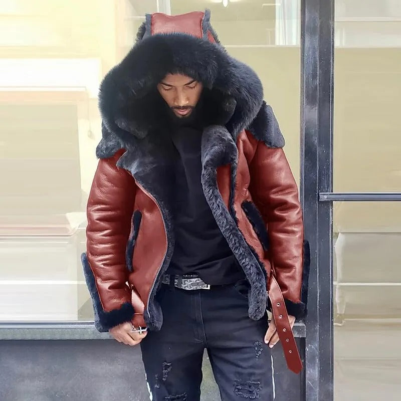 Sheepskin Leather Hooded Jacket